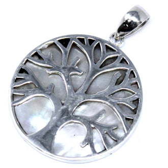 Tree of Life Silver Pendant 30mm - Mother of Pearl